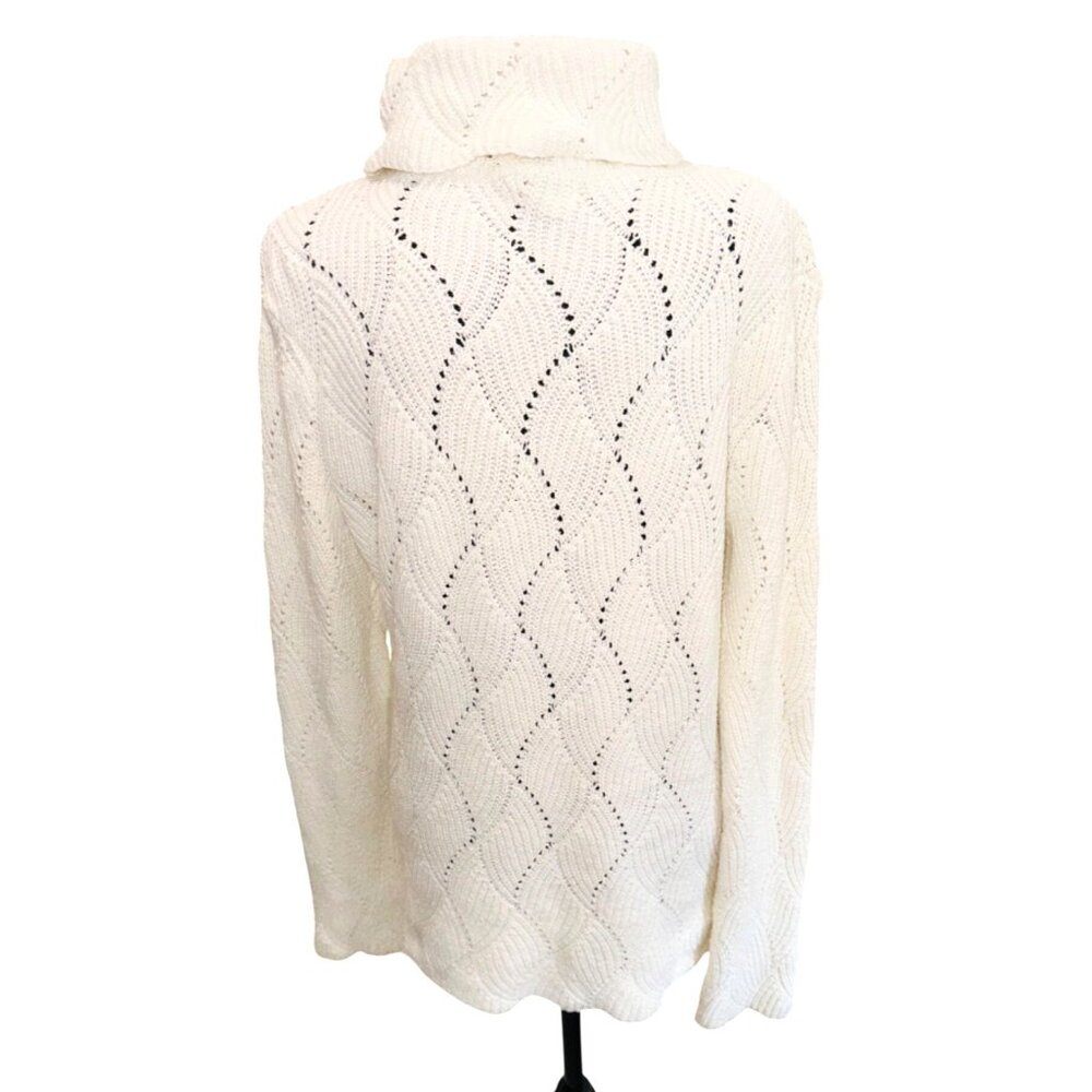 Sundance White Cable Knit Turtleneck Sweater L Cotton/Silk Fisherman Quiet Luxur - Picture 2 of 8